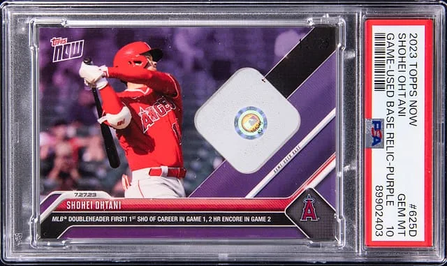2023 Topps Now Shohei Ohtani Game-Used Game-Used Base Relic Purple #625D card image