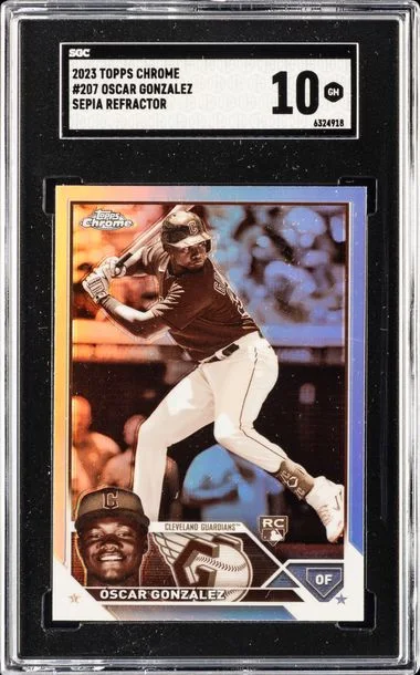 2023 Topps Oscar Gonzalez Chorme Sepia Refractor #207 card image