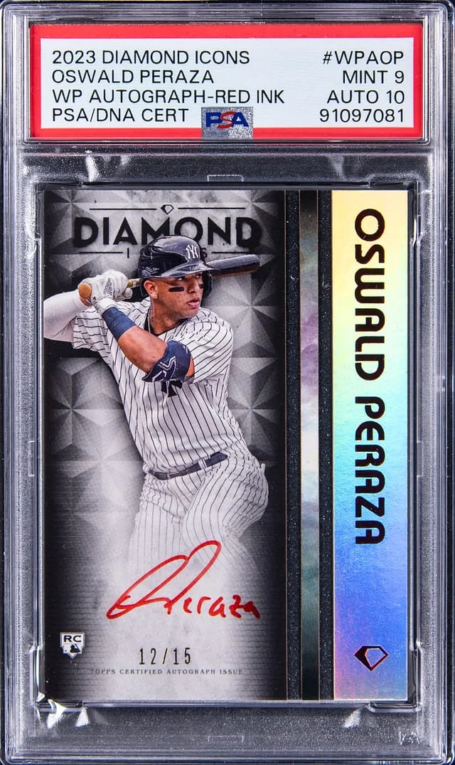 2023 Topps Oswald Peraza Diamond Icons White Polychromatink Autograph-Red Ink #WPAOP card image