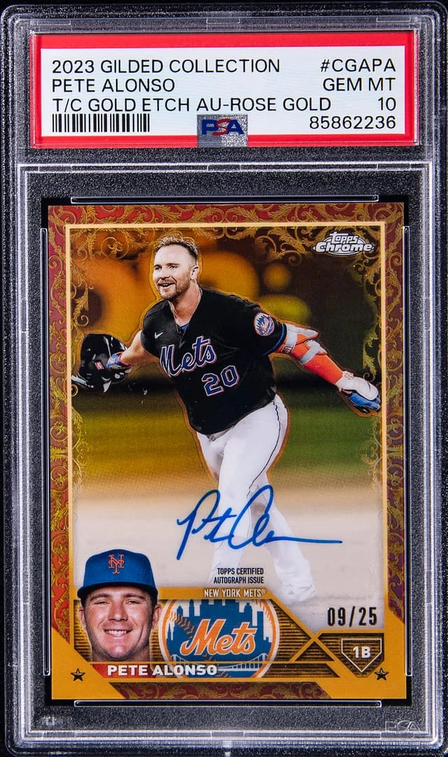 2023 Topps Pete Alonso Gilded Collection Topps Chrome Gold Etch Autographs Rose Gold #CGAPA card image