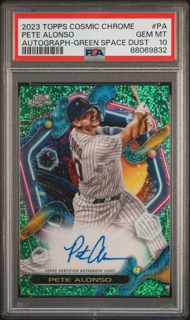 2023 Topps Pete Alonso Cosmic Chrome Cosmic Chrome Autograph Green Space Dust #PA card image