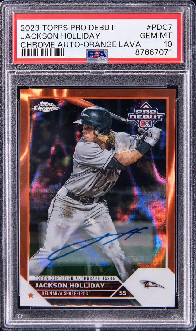 2023 Topps Pro Debut Jackson Holliday Chrome Autograph Orange Lava #PDC-7 card image
