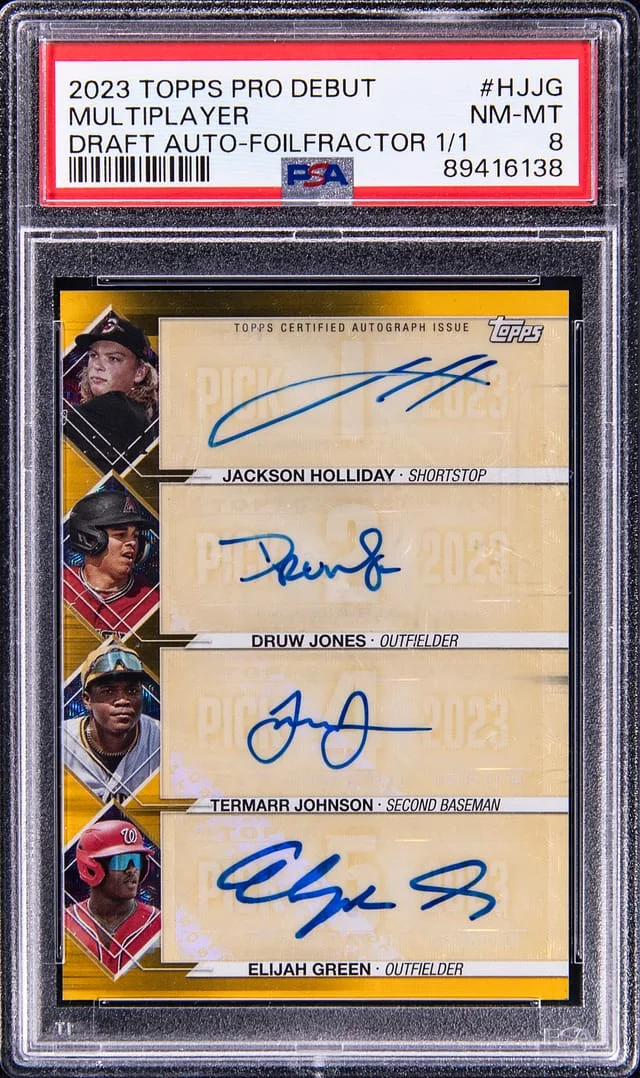2023 Topps Pro Debut Jackson Holliday/Druw Jones/Termarr Johnson/Elijah Green Multi-Signed Draft Autograph Foilfractor #HJJG card image