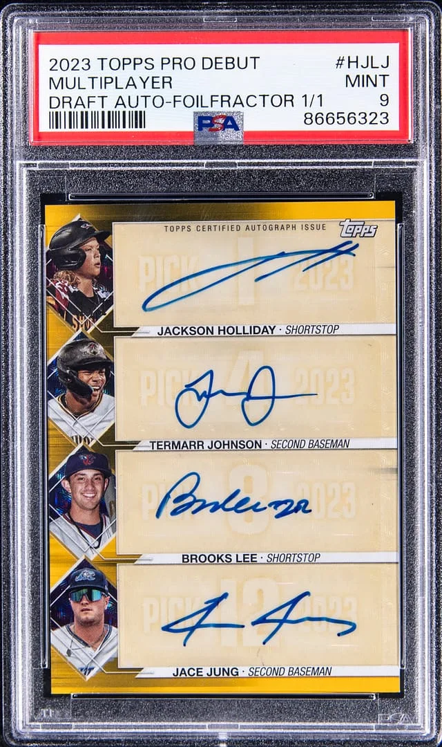 2023 Topps Pro Debut Jackson Holliday/Termarr Johnson/Brooks Lee/Jace Jung Multi-Signed Draft Autographs FoilFractor #PDR-HJLJ card image