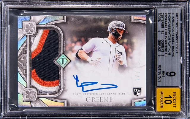 2023 Topps Riley Greene Transcendent Collection Showcase Patch Autographs Platinum #TCRPA-RGR card image
