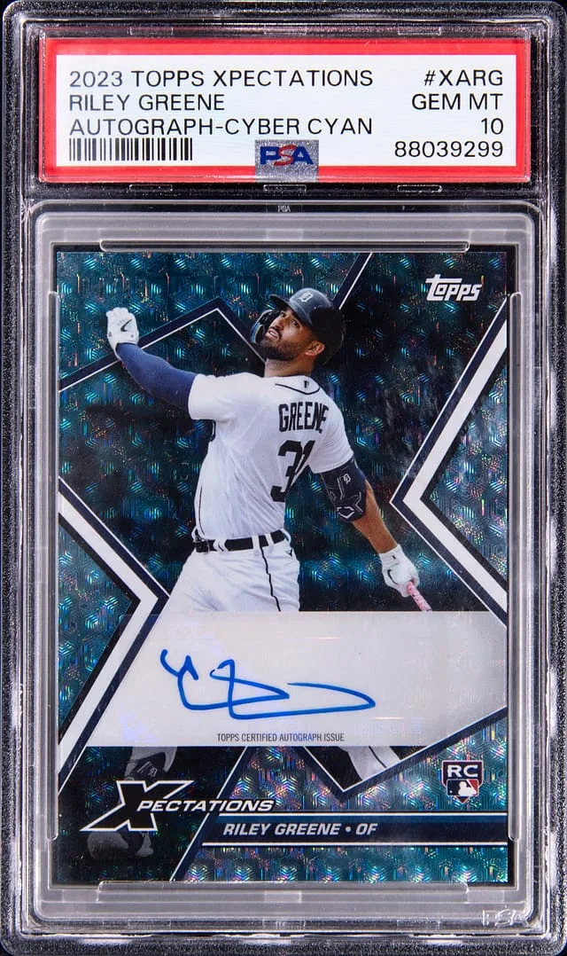 2023 Topps Riley Greene Xpectations Autograph Cyber Cyan #XARG card image
