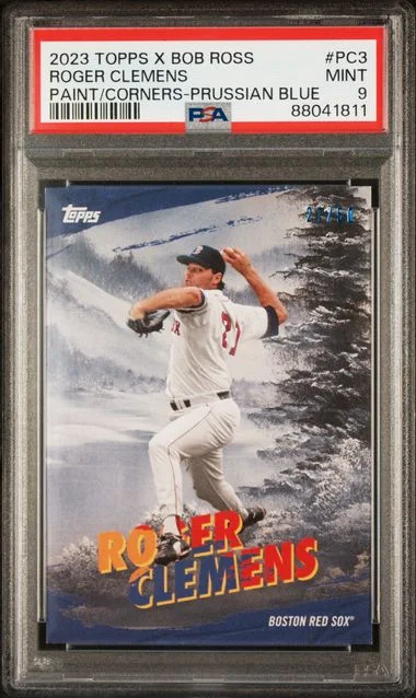2023 Topps Roger Clemens X Bob Ross The Joy Of Baseball Painting The Corners Prussian Blue #PC3 card image