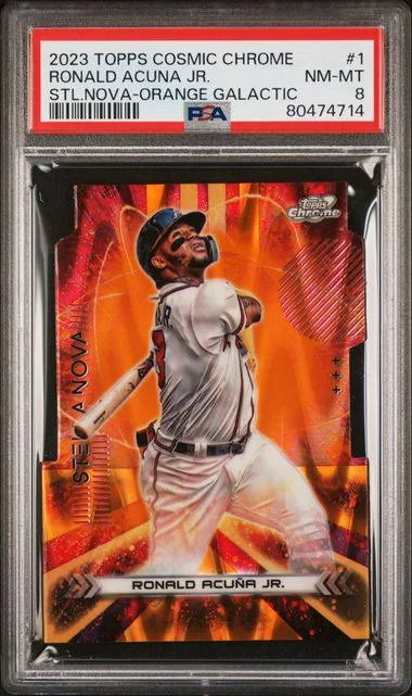 2023 Topps Ronald Acuna Jr. Cosmic Chrome Stella Nova Orange Galactic #1 card image