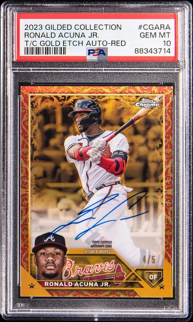 2023 Topps Ronald Acuna Jr. Gilded Collection Topps Chrome Gold Etch Autograph Red #CGA-RA card image