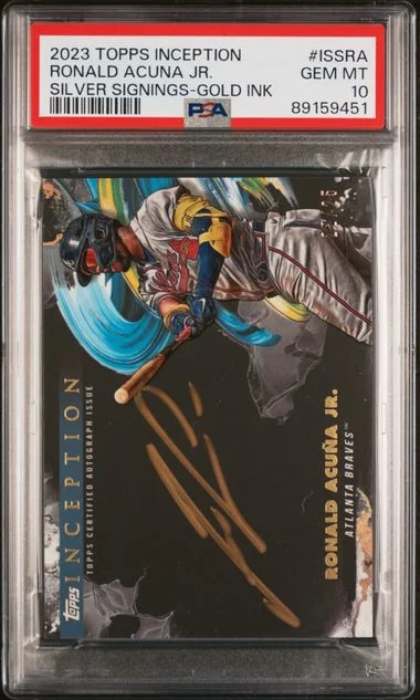 2023 Topps Ronald Acuna Jr. Inception Inception Silver Signings Gold Ink #ISSRA card image