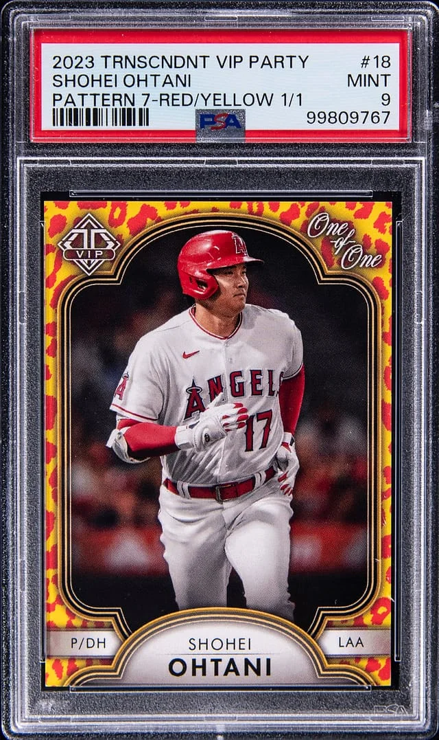 2023 Topps Shohei Ohtani Transcendent VIP Party Pattern 9 Green/Yellow #18 card image