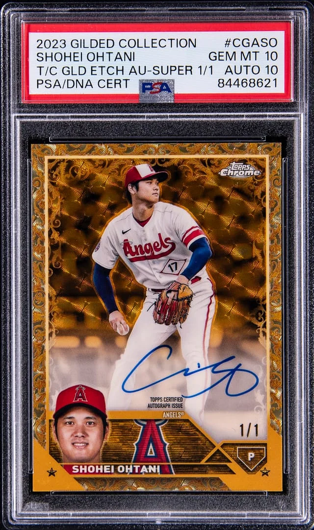 2023 Topps Shohei Ohtani Gilded Collection Chrome Gold Etch Autograph Red Refractor #CGA-SO card image