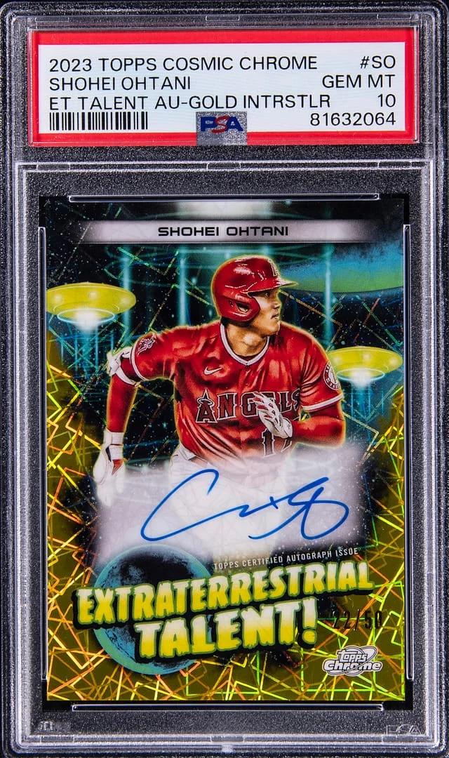2023 Topps Shohei Ohtani Cosmic Chrome Extraterrestrial Talent Autographs Gold Interstellar Refractor #ETA-SO card image