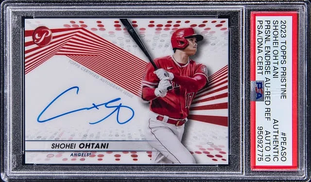 2023 Topps Shohei Ohtani Pristine Personal Endorsements Autographs Red Refractor #PEA-SO card image