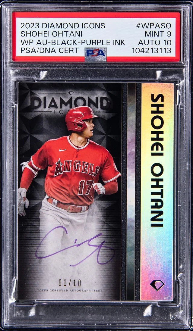 2023 Topps Shohei Ohtani Diamond Icons White Polychromatink Autograph Black Purple Ink #WPA-SO card image