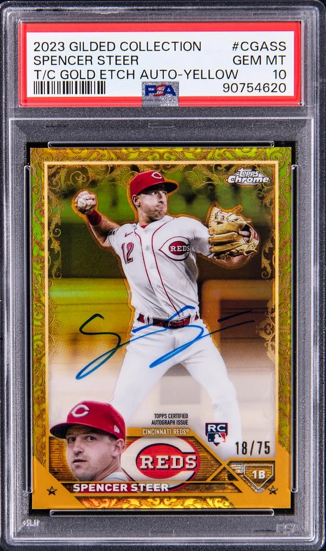 2023 Topps Spencer Steer Gilded Collection Chrome Gold Etch Autograph Yellow #CGASS card image