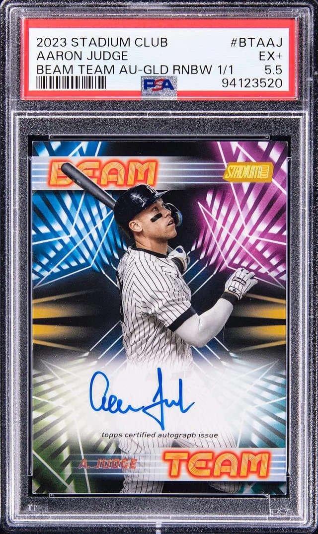 2023 Topps Stadium Club Aaron Judge Beam Team Autograph Gold Rainbow #BTA-AJ card image