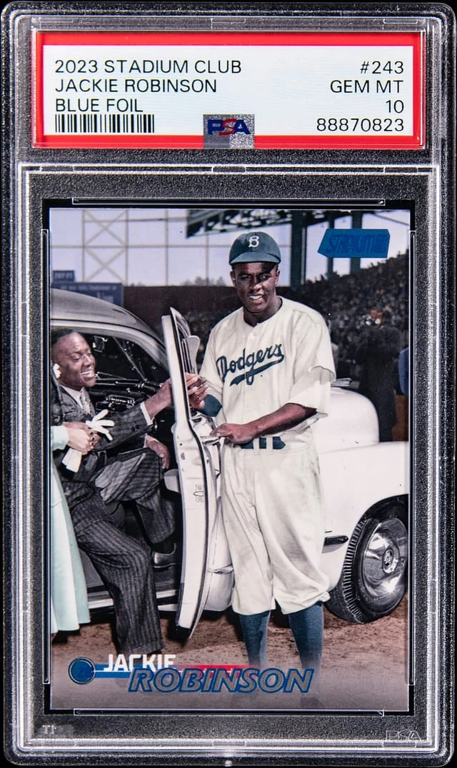 2023 Topps Stadium Club Jackie Robinson Blue Foil #243 card image