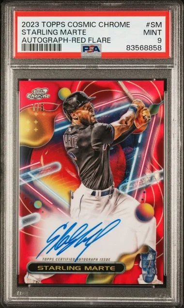 2023 Topps Starling Marte Cosmic Chrome Cosmic Chrome Autograph Red Flare #CCA-SM card image