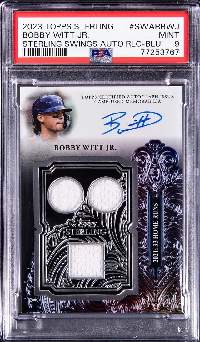 2023 Topps Sterling Bobby Witt Jr. Swings Autograph Relic Blue #SWAR-BWJ card image
