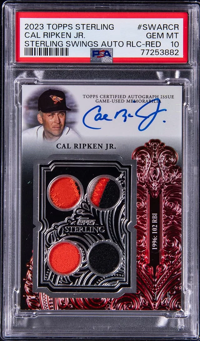 2023 Topps Sterling Cal Ripken Jr. Swings Autograph Relic Red #SWAR-CR card image