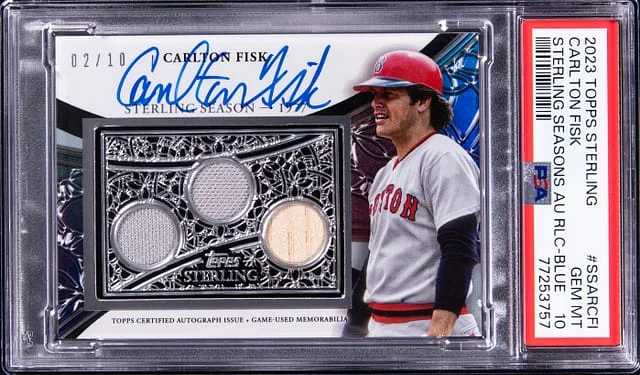 2023 Topps Sterling Carlton Fisk Seasons Autograph Relic Blue #SSAECFI card image