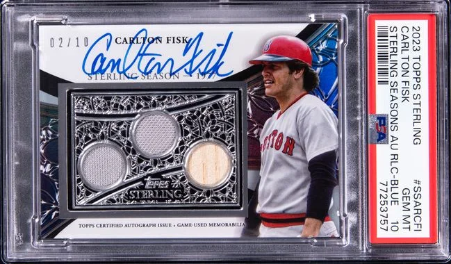 2023 Topps Sterling Carlton Fisk Sterling Seasons Autograph Relics Blue #SSARCFI card image