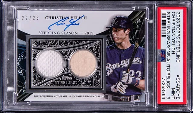 2023 Topps Sterling Christian Yelich Seasons Autograph Relic #SSARCYE card image