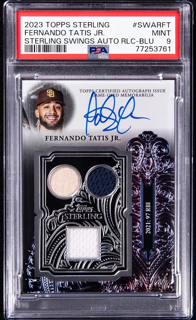 2023 Topps Sterling Fernando Tatis Jr. Swings Autograph Relic Blue #SWAR-FT card image