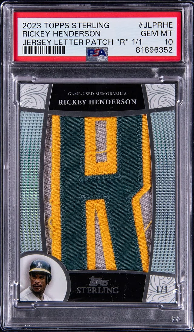 2023 Topps Sterling Rickey Henderson Jersey Letter Patch "R" 1/1 #JLP-RHE card image