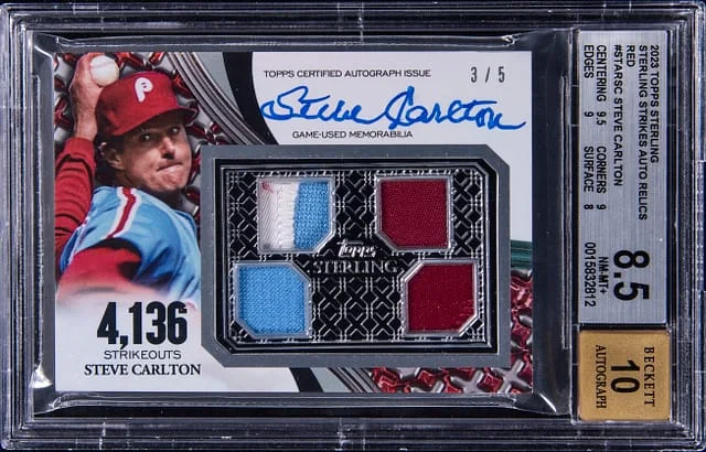 2023 Topps Sterling Steve Carlton Strikes Autograph Relics Red #STARSC card image