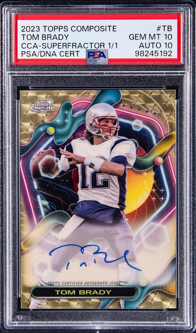 2023 Topps Tom Brady Composite Cosmic Chrome Autographs SuperFractor #CCA-TB card image