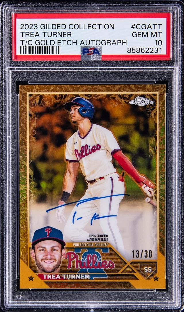 2023 Topps Trea Turner Gilded Collection Topps Chrome Gold Etch Autographs #CGATT card image