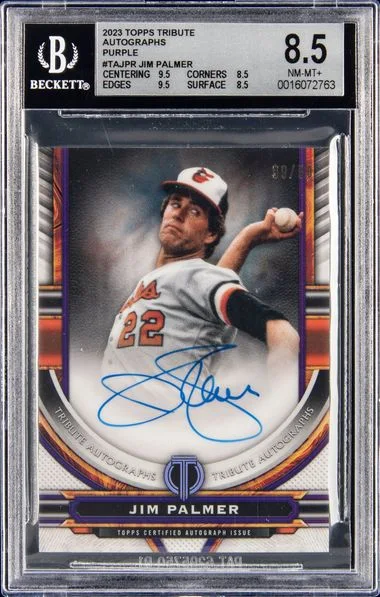 2023 Topps Tribute Autographs Purple Tajpr Jim Palmer #no-number card image