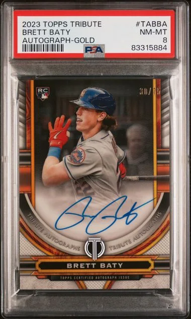 2023 Topps Tribute Brett Baty Tribute Autograph Gold #TABBA card image