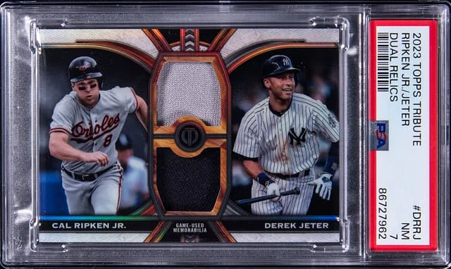 2023 Topps Tribute Cal Ripken Jr./Derek Jeter Dual Relics #DRRJ card image