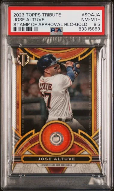 2023 Topps Tribute Jose Altuve Stamp Of Approval Relic Gold #SOAJA card image