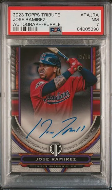 2023 Topps Tribute Jose Ramirez Tribute Autograph Purple #TAJRA card image