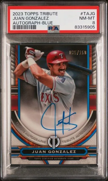 2023 Topps Tribute Juan Gonzalez Tribute Autograph Blue #TAJG card image
