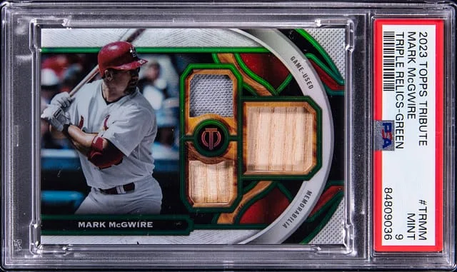 2023 Topps Tribute Mark McGwire Game-Used Triple Relics Green #TRMM card image