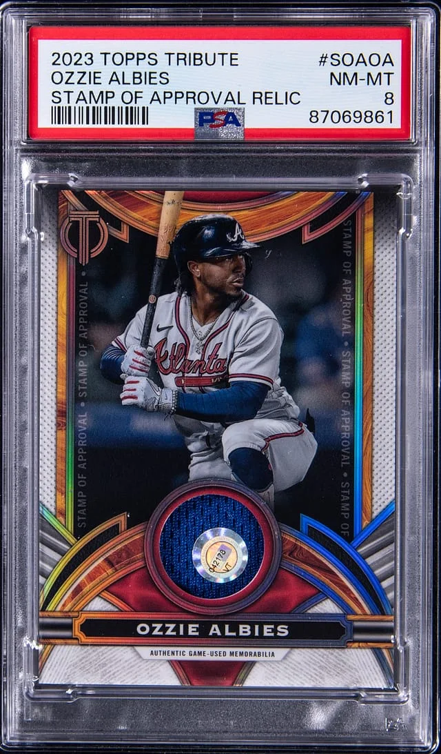 2023 Topps Tribute Ozzie Albies Game-Used Stamp of Approval Relic #SOAOA card image