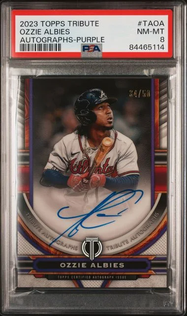 2023 Topps Tribute Ozzie Albies Tribute Autograph Purple #TAOA card image