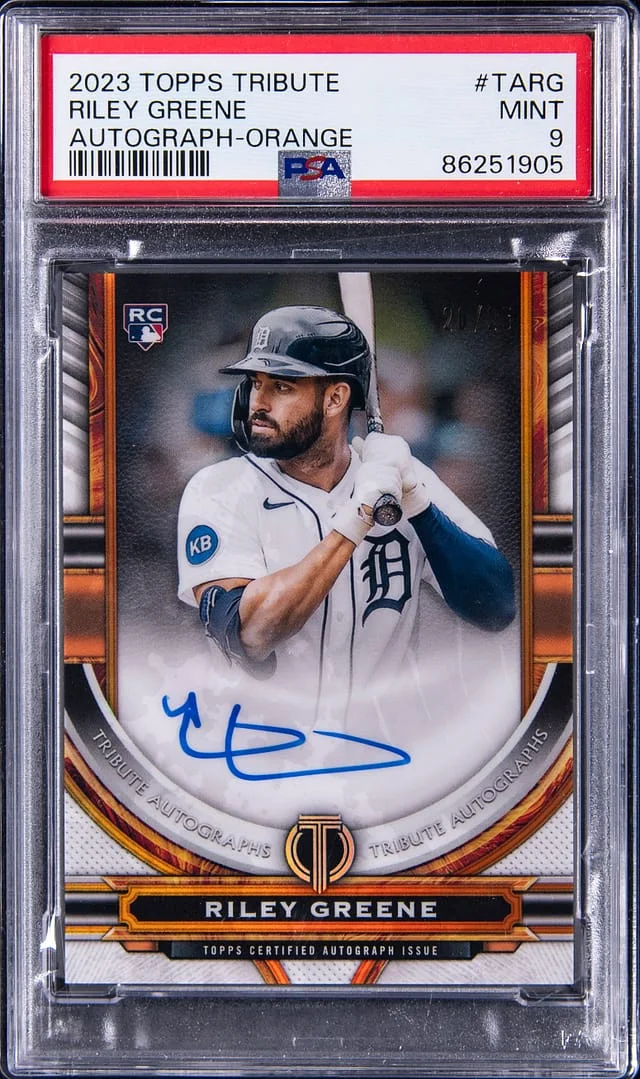 2023 Topps Tribute Riley Greene Autograph Orange #TA-RG card image