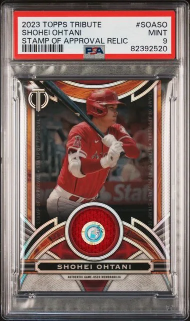 2023 Topps Tribute Shohei Ohtani Stamp Of Approval Relic #SOASO card image