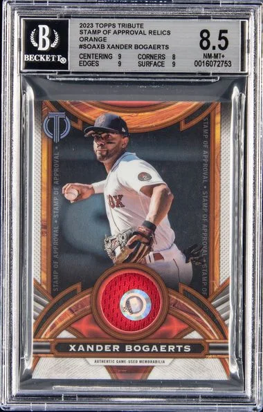 2023 Topps Tribute Stamp Of Approval Relics Orange Soaxb Xander Bogaerts #no-number card image