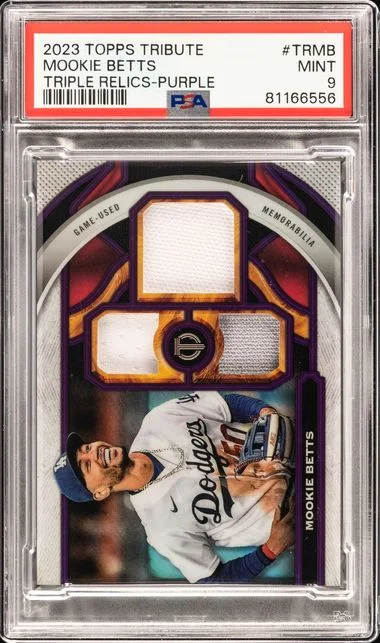 2023 Topps Tribute Tribute Triple Relics Purple Trmb Mookie Betts #no-number card image