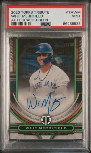2023 Topps Tribute Whit Merrifield Tribute Autograph Green #TA-WM card image