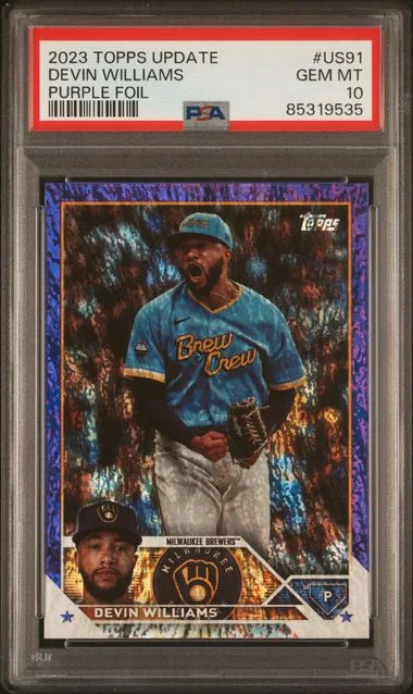 2023 Topps Update Devin Williams Purple Foil #US91 card image