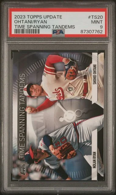 2023 Topps Update Nolan Ryan/Shohei Ohtani Time Spanning Tandems #TS20 card image