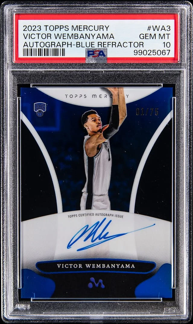 2023 Topps Victor Wembanyama Mercury Autograph Blue Refractor #WA-3 card image